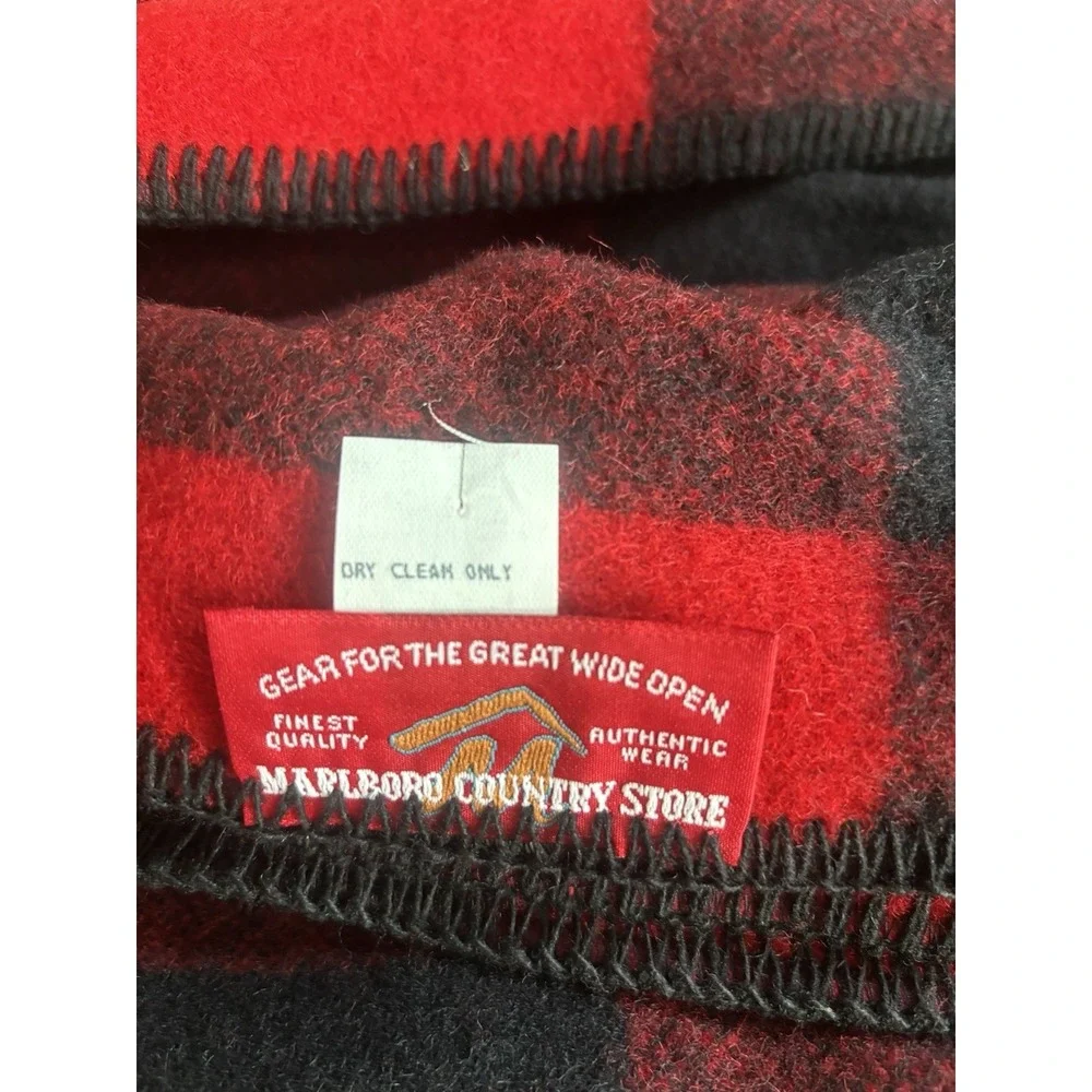 Marlboro Country Store Red Buffalo Plaid Wool Throw Blanket 72